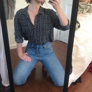 Black and white button up blouse
